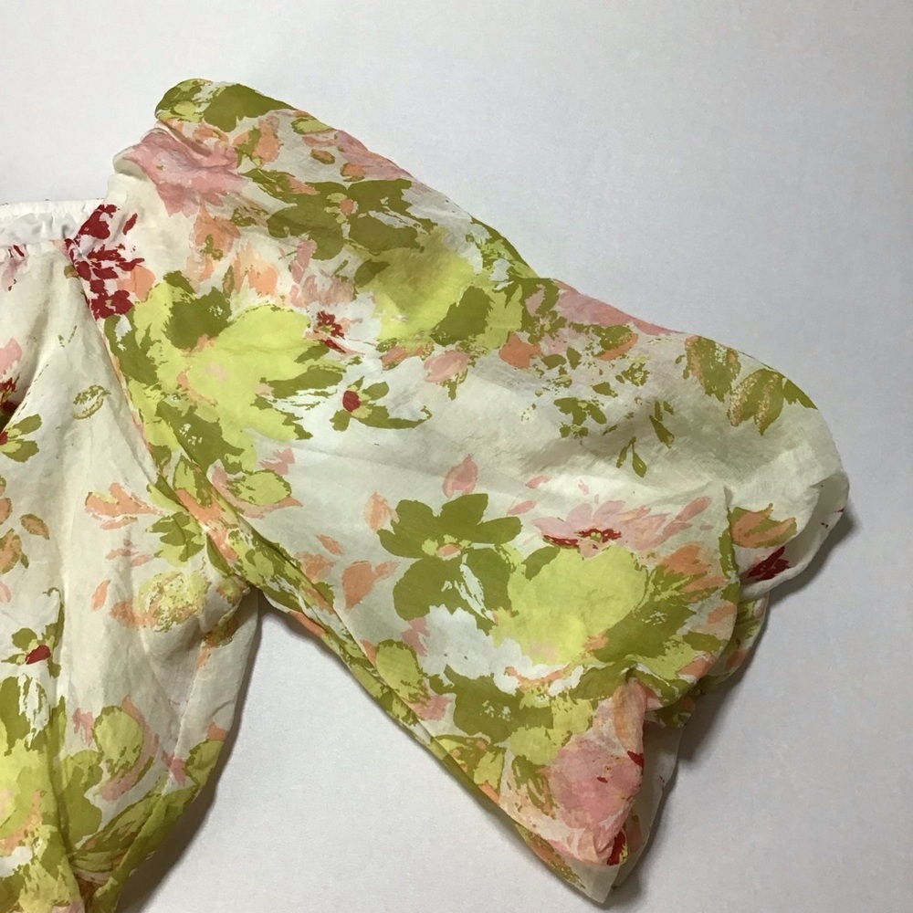 Calypso St. Barth Floral Blouse in Pink and Green Puff Sleeves - Picture 3 of 8